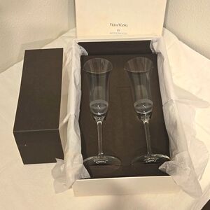 Vera Wang Wedgwood Champagne Flute Pair Clear and Frosted Glass